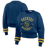 MLB Milwaukee Brewers WEAR by Erin Andrews Women's Vintage Washed Cropped Pullover Sweatshirt
