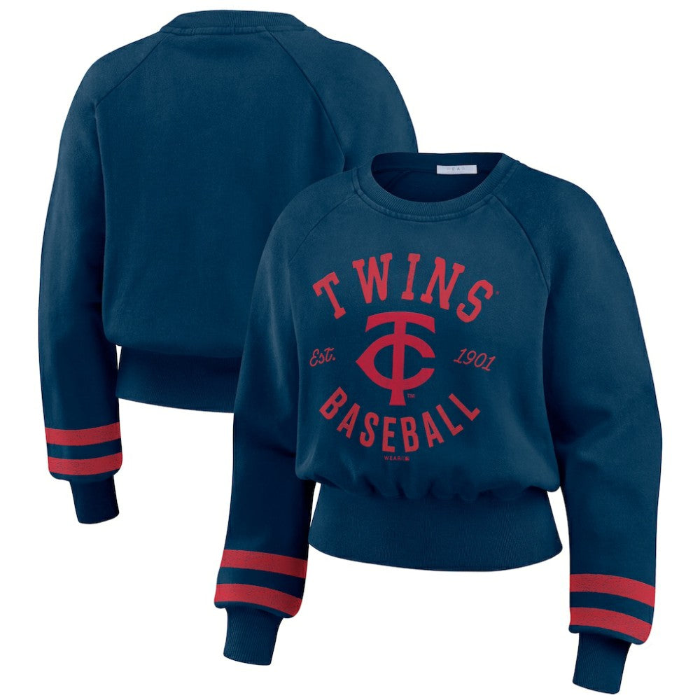 MLB Minnesota Twins WEAR by Erin Andrews Women's Vintage Washed Cropped Pullover Sweatshirt