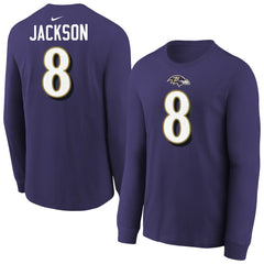 Lamar Jackson Youth Player Name & Number Long Sleeve T-Shirt - Baltimore Ravens