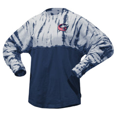 NHL Navy Columbus Blue Jackets Spirit Jersey Unisex Crystal Half Dye Long Sleeve T-Shirt