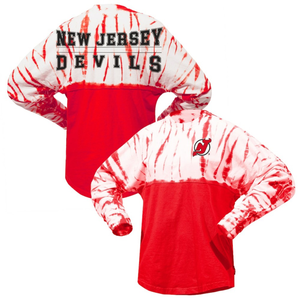 NHL Red New Jersey Devils Spirit Jersey Unisex Crystal Half Dye Long Sleeve T-Shirt