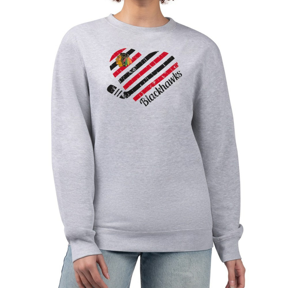 NHL Heather Gray Chicago Blackhawks G-III 4Her by Carl Banks Women's Heart Graphic Pullover Sweatshirt