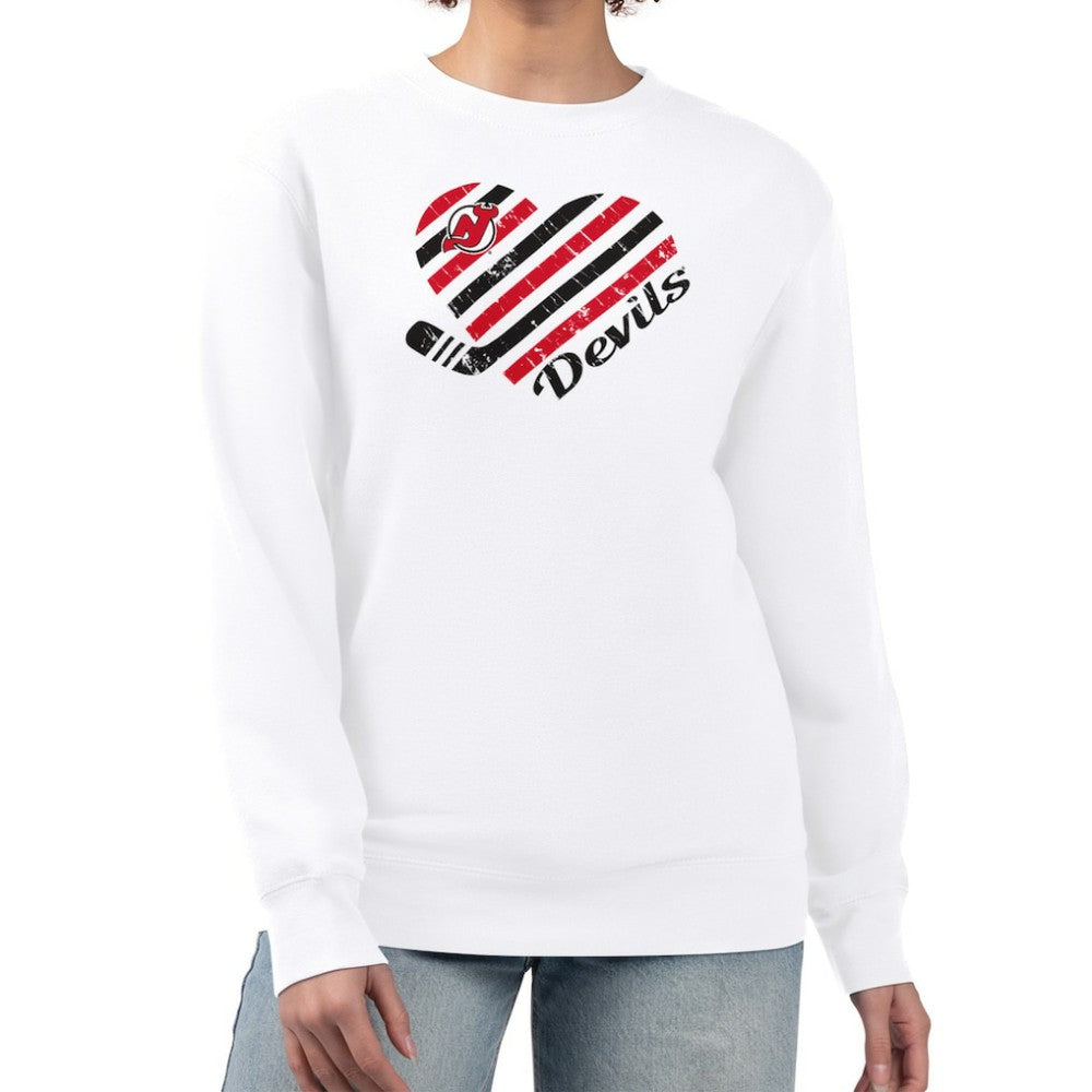 NHL White New Jersey Devils G-III 4Her by Carl Banks Women's Heart Graphic Pullover Sweatshirt