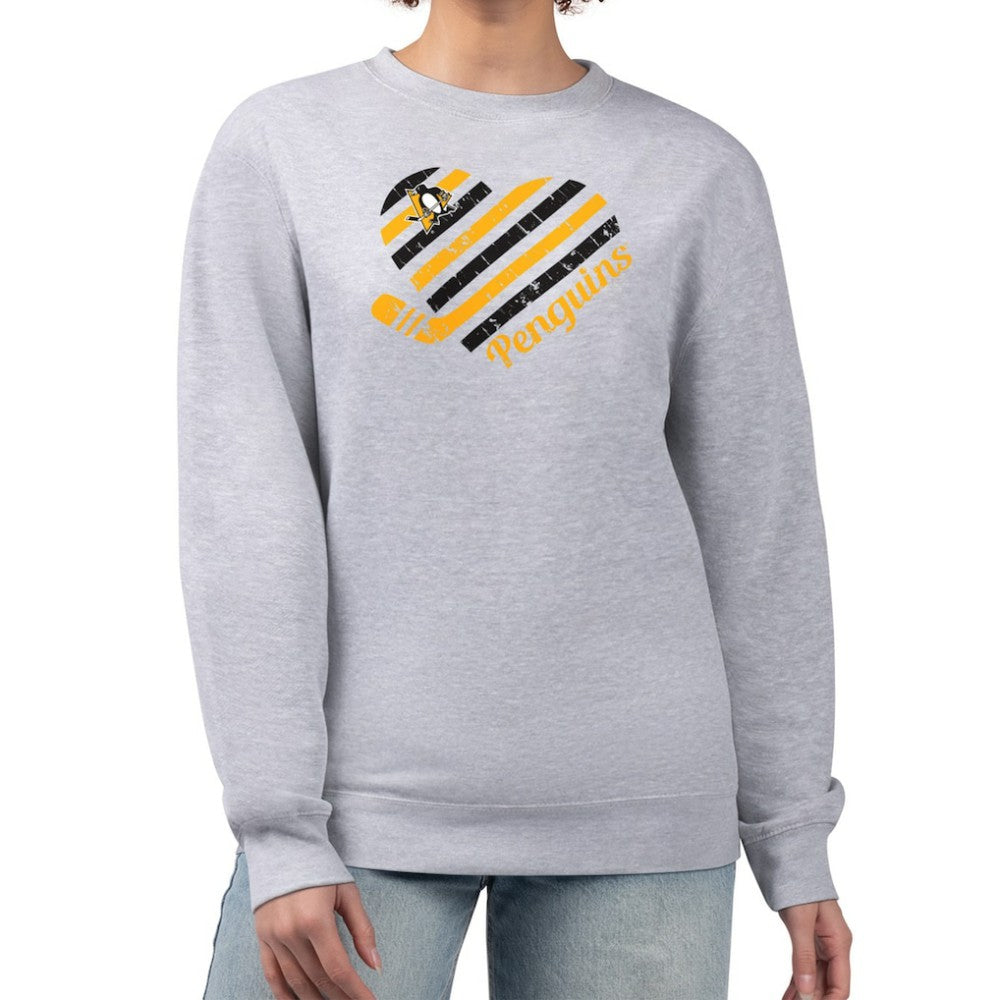 NHL Heather Gray Pittsburgh Penguins G-III 4Her by Carl Banks Women's Heart Graphic Pullover Sweatshirt