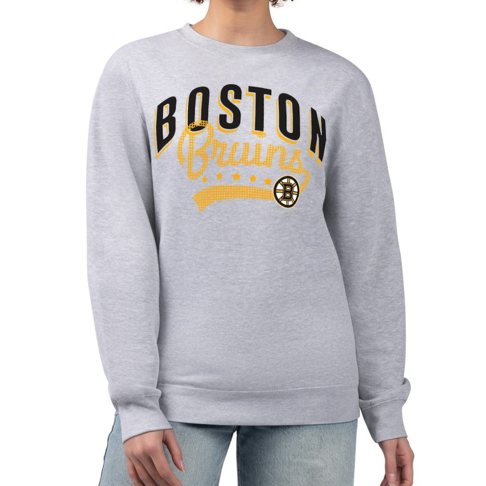 NHL Heather Gray Boston Bruins G-III 4Her by Carl Banks Women's Filigree Team Graphic Fleece Pullover Sweatshirt