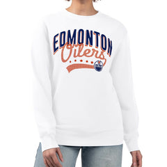 NHL White Edmonton Oilers G-III 4Her by Carl Banks Women's Filigree Team Graphic Fleece Pullover Sweatshirt