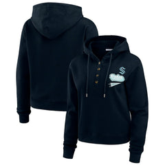 NHL Deep Sea Blue Seattle Kraken WEAR by Erin Andrews Women's Waffle-Knit Pullover Hoodie