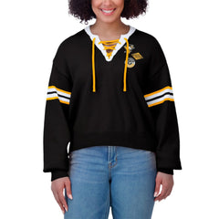 NHL Black Pittsburgh Penguins WEAR by Erin Andrews Women's Cropped Lace-Up Sweater