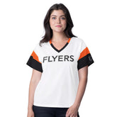 NHL White Philadelphia Flyers G-III 4Her by Carl Banks Women's Rink Oversized Rhinestone V-Neck T-Shirt