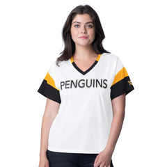 NHL White Pittsburgh Penguins G-III 4Her by Carl Banks Women's Rink Oversized Rhinestone V-Neck T-Shirt