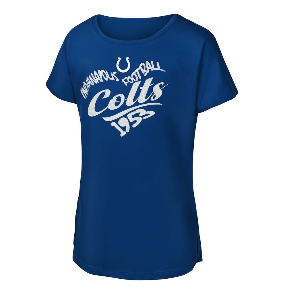 Girls Youth Script Heart Dolman T-Shirt - Indianapolis Colts