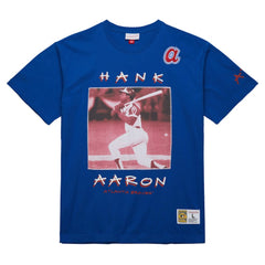 MLB Hank Aaron Atlanta Braves Mitchell & Ness Cooperstown Collection Heavyweight Premium Player Vintage Logo T-Shirt