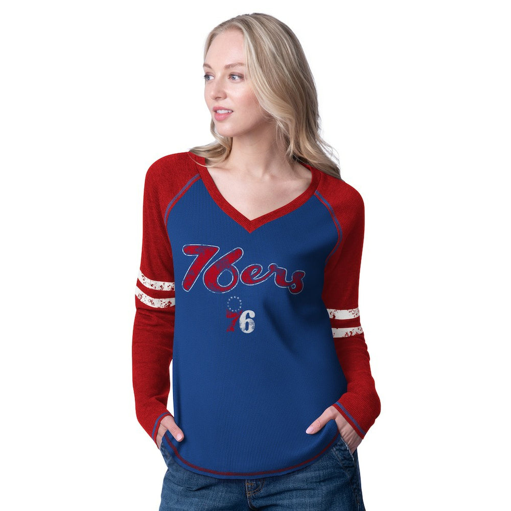 NBA Philadelphia 76ers G-III 4Her by Carl Banks Women's Winner Waffle Knit Thermal Long Sleeve Tri-Blend T-Shirt