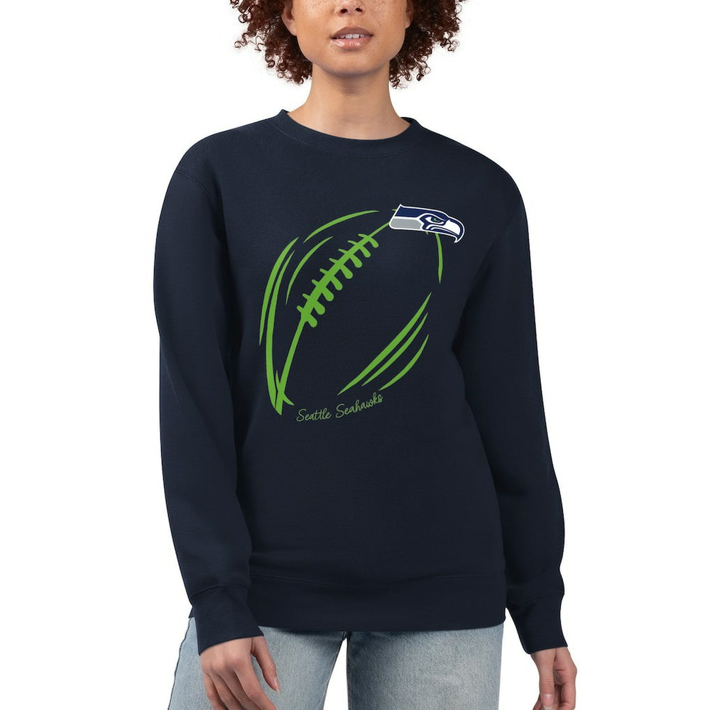 G-III 4Her by Carl Banks Women's Football Logo Graphic Fleece Tri-Blend Pullover Sweatshirt - Seattle Seahawks