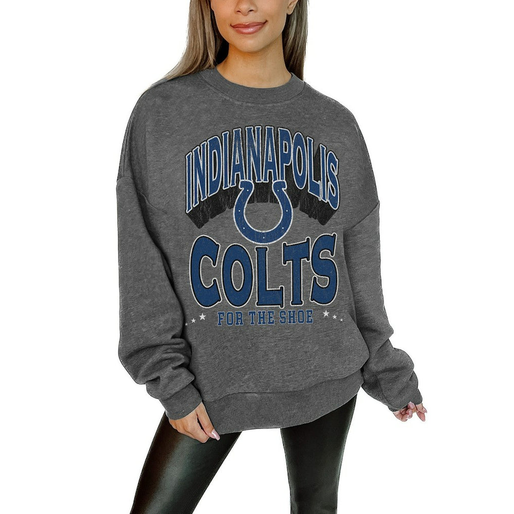 Gameday Couture Women's Oversized Long Weekend Premium Fleece Drop Shoulder Pullover Sweatshirt - Indianapolis Colts