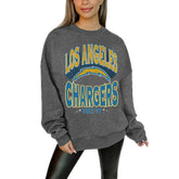 Gameday Couture Women's Oversized Long Weekend Premium Fleece Drop Shoulder Pullover Sweatshirt - Los Angeles Chargers