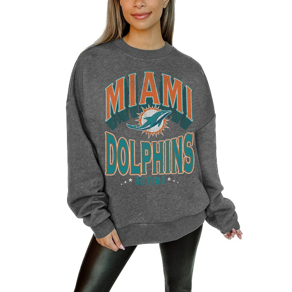 Gameday Couture Women's Oversized Long Weekend Premium Fleece Drop Shoulder Pullover Sweatshirt - Miami Dolphins