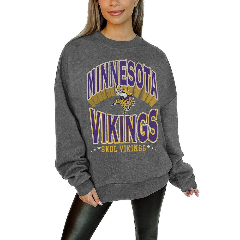 Gameday Couture Women's Oversized Long Weekend Premium Fleece Drop Shoulder Pullover Sweatshirt - Minnesota Vikings