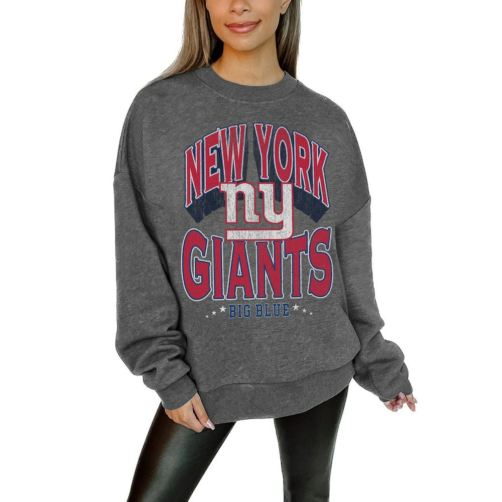 Gameday Couture Women's Oversized Long Weekend Premium Fleece Drop Shoulder Pullover Sweatshirt - New York Giants