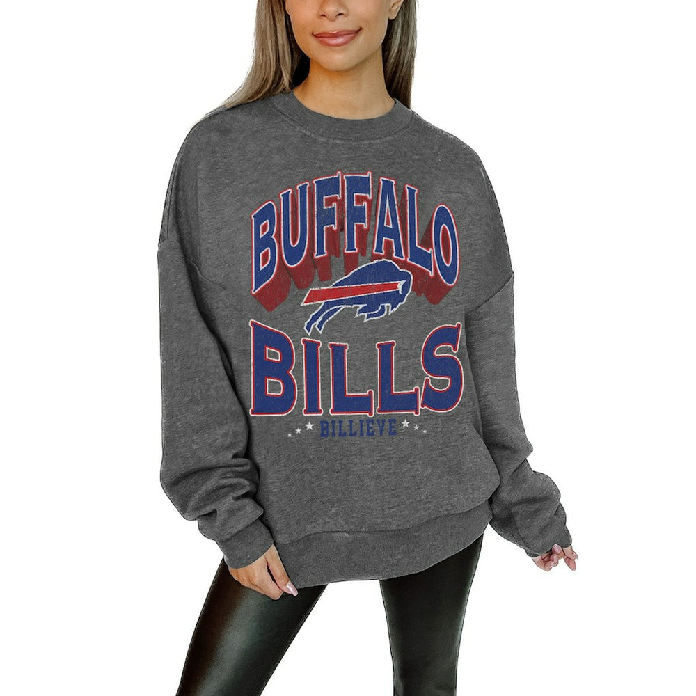 Gameday Couture Women's Oversized Long Weekend Premium Fleece Drop Shoulder Pullover Sweatshirt - Buffalo Bills