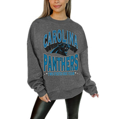 Gameday Couture Women's Oversized Long Weekend Premium Fleece Drop Shoulder Pullover Sweatshirt - Carolina Panthers