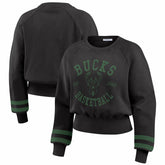 NBA Milwaukee Bucks WEAR by Erin Andrews Women's Vintage Raglan Cropped Pullover Sweatshirt