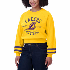 NBA Los Angeles Lakers WEAR by Erin Andrews Women's Vintage Raglan Cropped Pullover Sweatshirt