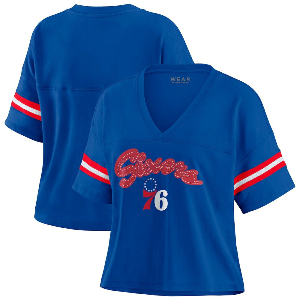 NBA Philadelphia 76ers WEAR by Erin Andrews Women's Color Block Boxy V-Neck T-Shirt