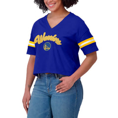 NBA Golden State Warriors WEAR by Erin Andrews Women's Plus Size Color Block Boxy V-Neck T-Shirt sale