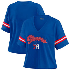 NBA Philadelphia 76ers WEAR by Erin Andrews Women's Plus Size Color Block Boxy V-Neck T-Shirt