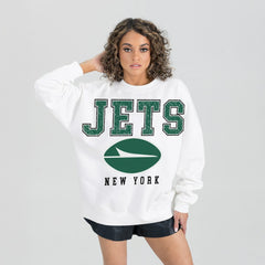 Gameday Couture Women's Sunday Drives Oversized Crewneck Pullover Sweatshirt - New York Jets