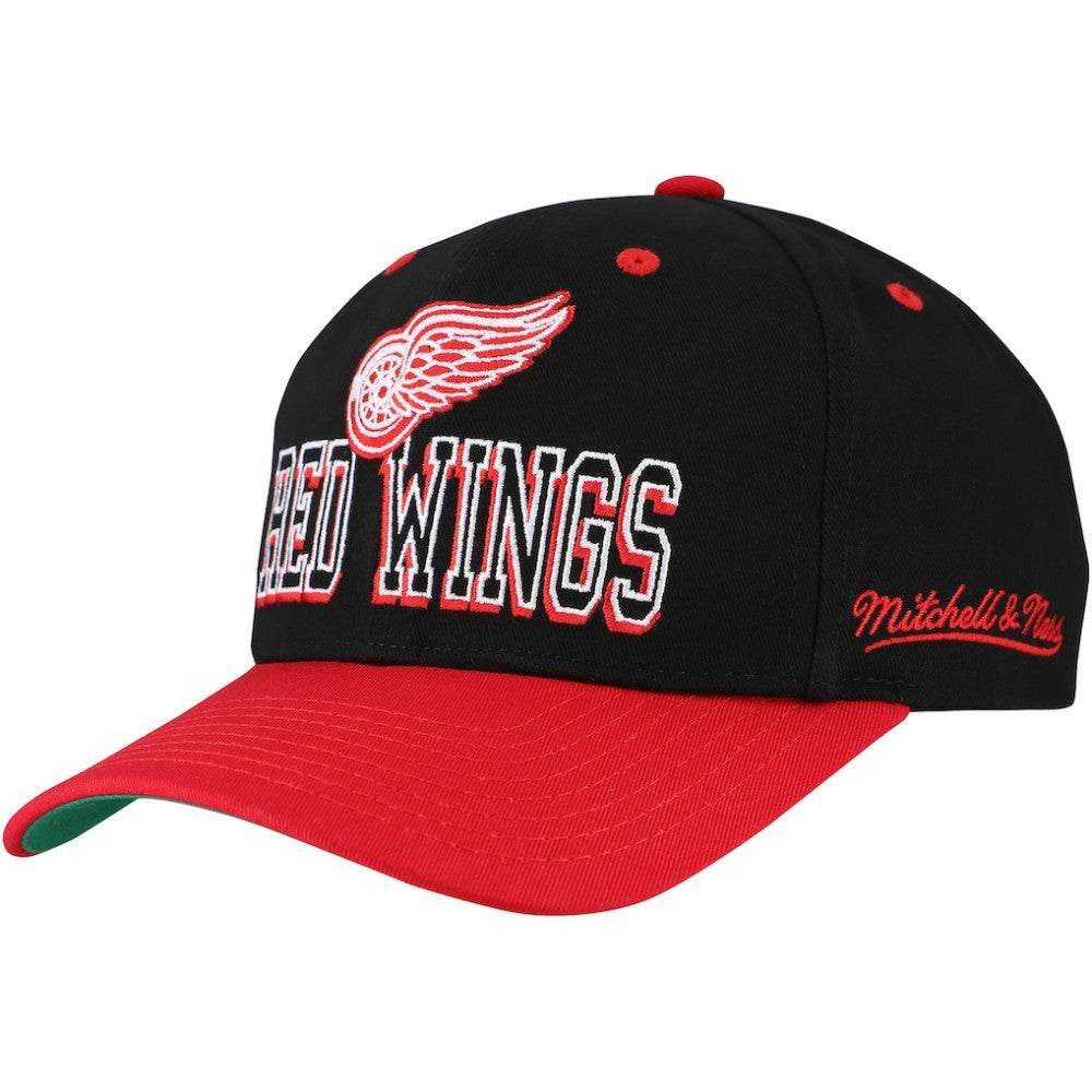 NHL Black/Red Detroit Red Wings Mitchell & Ness Backside Script Two-Tone Pro Crown Adjustable Hat