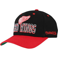 NHL Black/Red Detroit Red Wings Mitchell & Ness Backside Script Two-Tone Pro Crown Adjustable Hat