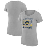 MLB Milwaukee Brewers G-III 4Her by Carl Banks Women's Super-Slim Fit Lightweight Collage Team Graphic Crew Neck T-Shirt
