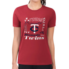 MLB Minnesota Twins G-III 4Her by Carl Banks Women's Super-Slim Fit Lightweight Collage Team Graphic Crew Neck T-Shirt