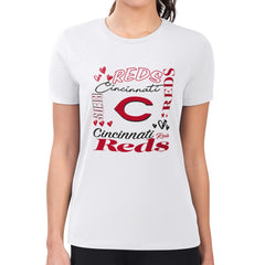 MLB Cincinnati Reds G-III 4Her by Carl Banks Women's Super-Slim Fit Lightweight Collage Team Graphic Crew Neck T-Shirt