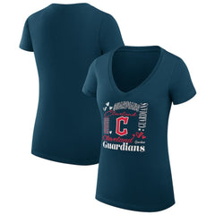 MLB Cleveland Guardians G-III 4Her by Carl Banks Women's Super-Slim Fit Lightweight Collage Team Graphic V-Neck T-Shirt