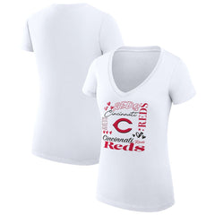 MLB Cincinnati Reds G-III 4Her by Carl Banks Women's Super-Slim Fit Lightweight Collage Team Graphic V-Neck T-Shirt