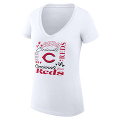 MLB Cincinnati Reds G-III 4Her by Carl Banks Women's Super-Slim Fit Lightweight Collage Team Graphic V-Neck T-Shirt