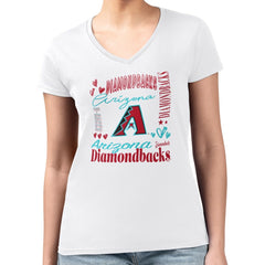 MLB Arizona Diamondbacks G-III 4Her by Carl Banks Women's Super-Slim Fit Lightweight Collage Team Graphic V-Neck T-Shirt
