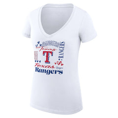 MLB Texas Rangers G-III 4Her by Carl Banks Women's Super-Slim Fit Lightweight Collage Team Graphic V-Neck T-Shirt