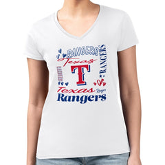 MLB Texas Rangers G-III 4Her by Carl Banks Women's Super-Slim Fit Lightweight Collage Team Graphic V-Neck T-Shirt