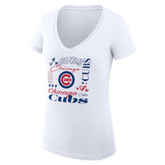 MLB Chicago Cubs G-III 4Her by Carl Banks Women's Super-Slim Fit Lightweight Collage Team Graphic V-Neck T-Shirt