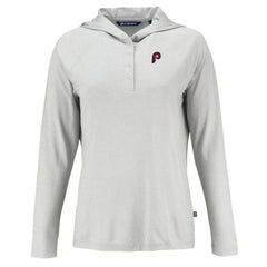 MLB Philadelphia Phillies Cutter & Buck Women's Cooperstown Collection Coastline Epic Comfort Eco Recycled Hoodie Raglan Long Sleeve T-Shirt
