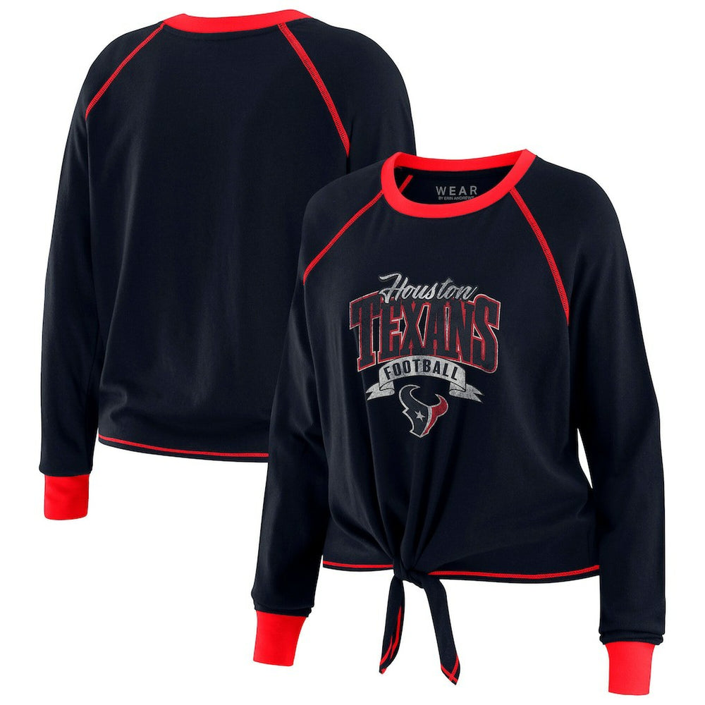 WEAR by Erin Andrews Women's Tie-Front Long Sleeve Top - Houston Texans