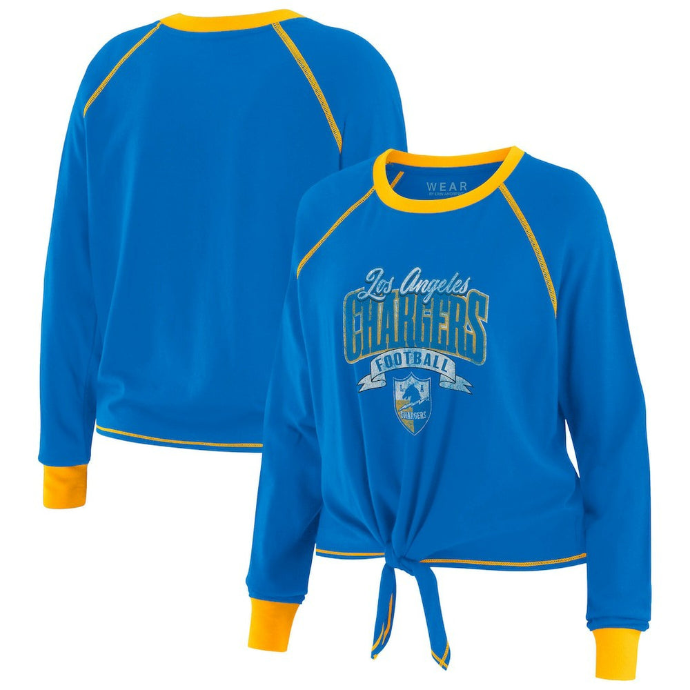 WEAR by Erin Andrews Women's Tie-Front Long Sleeve Top - Los Angeles Chargers