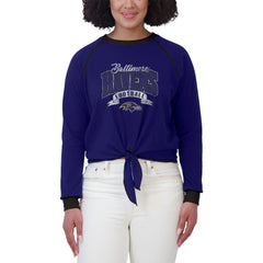 WEAR by Erin Andrews Women's Tie-Front Long Sleeve Top - Baltimore Ravens