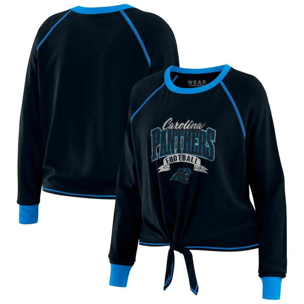 WEAR by Erin Andrews Women's Tie-Front Long Sleeve Top - Carolina Panthers