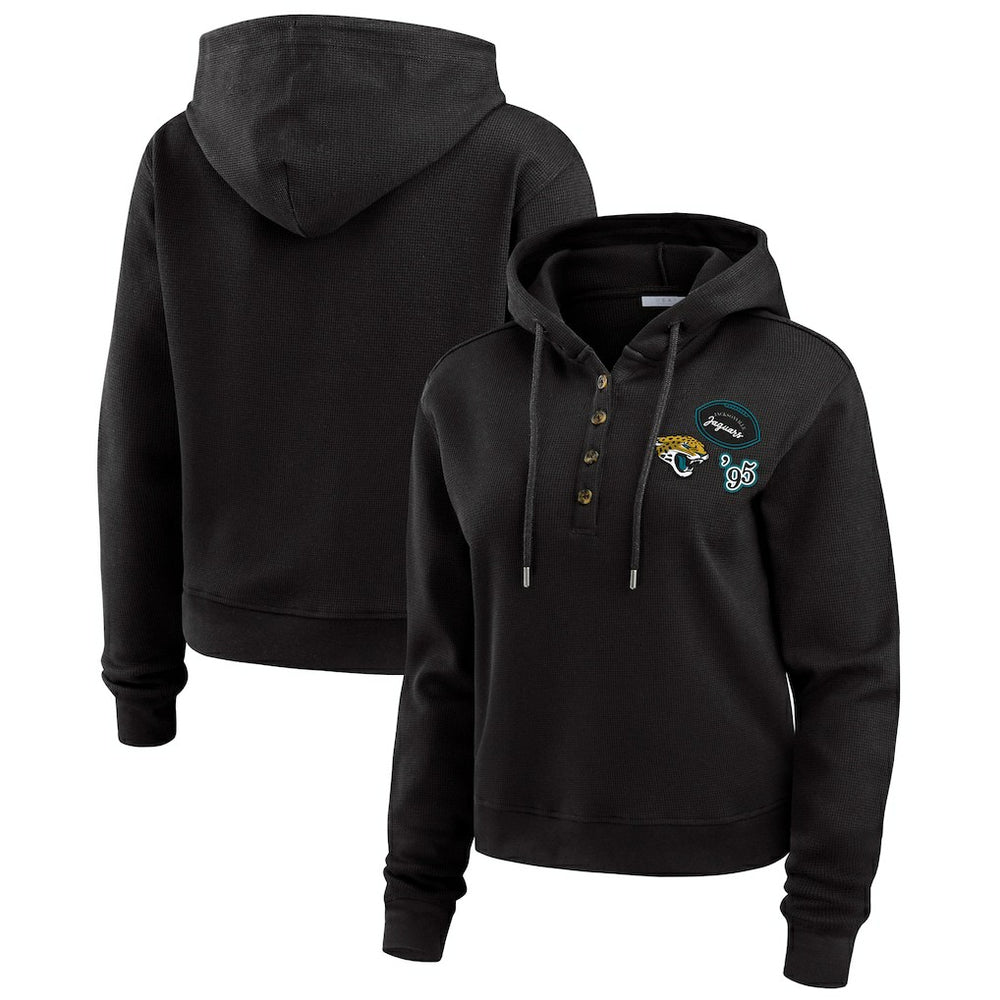 WEAR by Erin Andrews Women's Waffle Hoodie Pullover Top - Jacksonville Jaguars