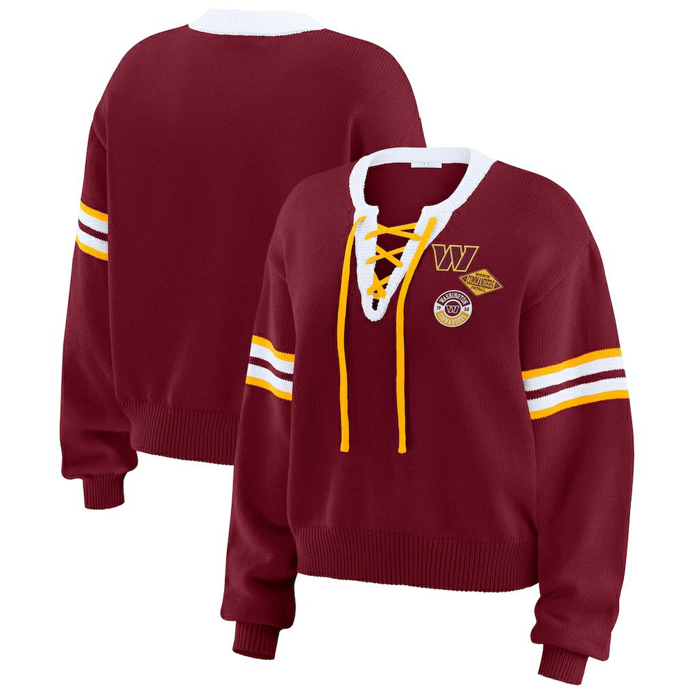 WEAR by Erin Andrews Women's Lace-Up Pullover Sweatshirt - Washington Commanders